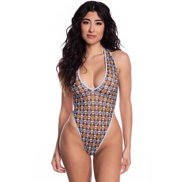 🦋B2G1🦋MIDNIGHT BALLERINA Skull Blossoms Mesh Romper Teddy ONE SIZE | Dance Wear - Picture 1 of 3